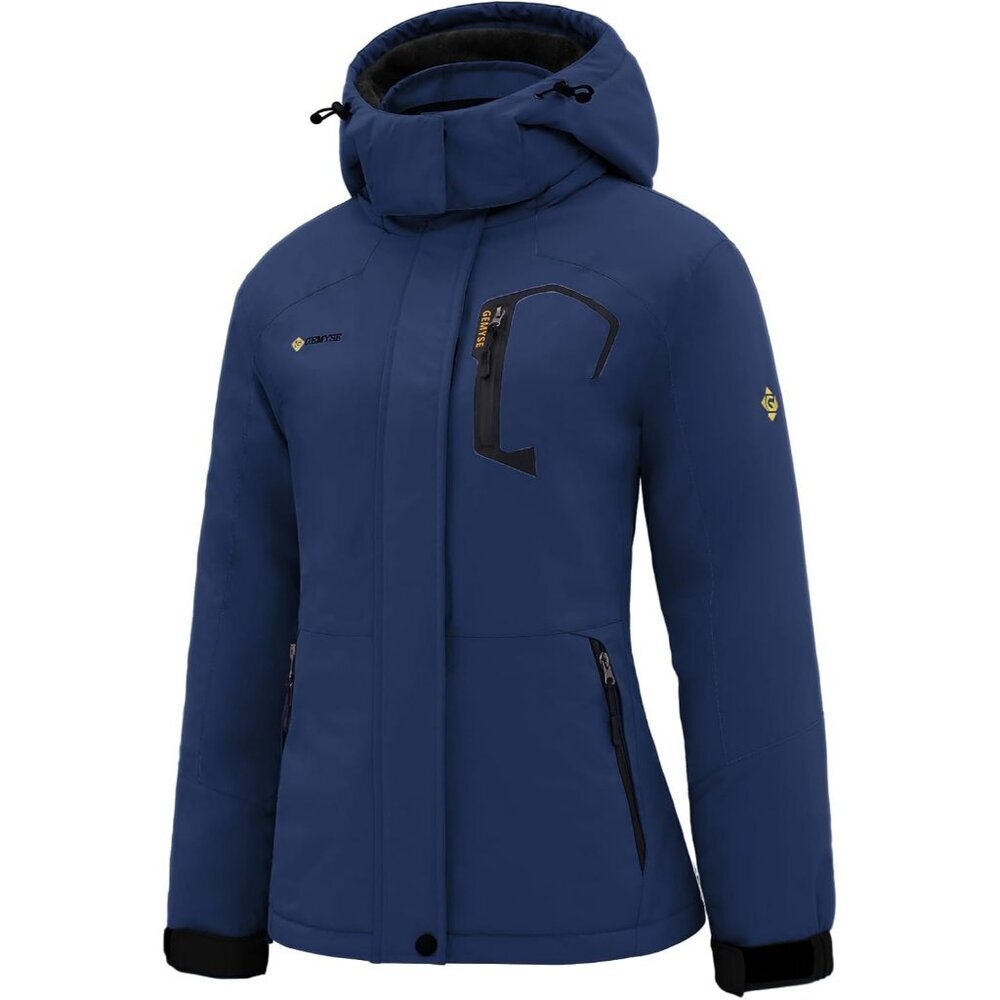 Women's Dark Navy Ski Snow Hooded Jacket Coat Snowboard Waterproof Winter Warm